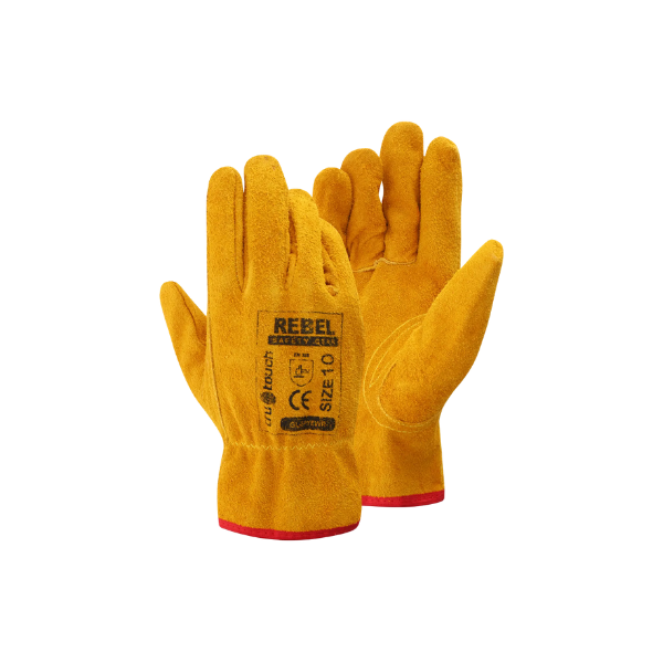 Rebel Tru Touch Yellow Split Leather Wrist Gloves